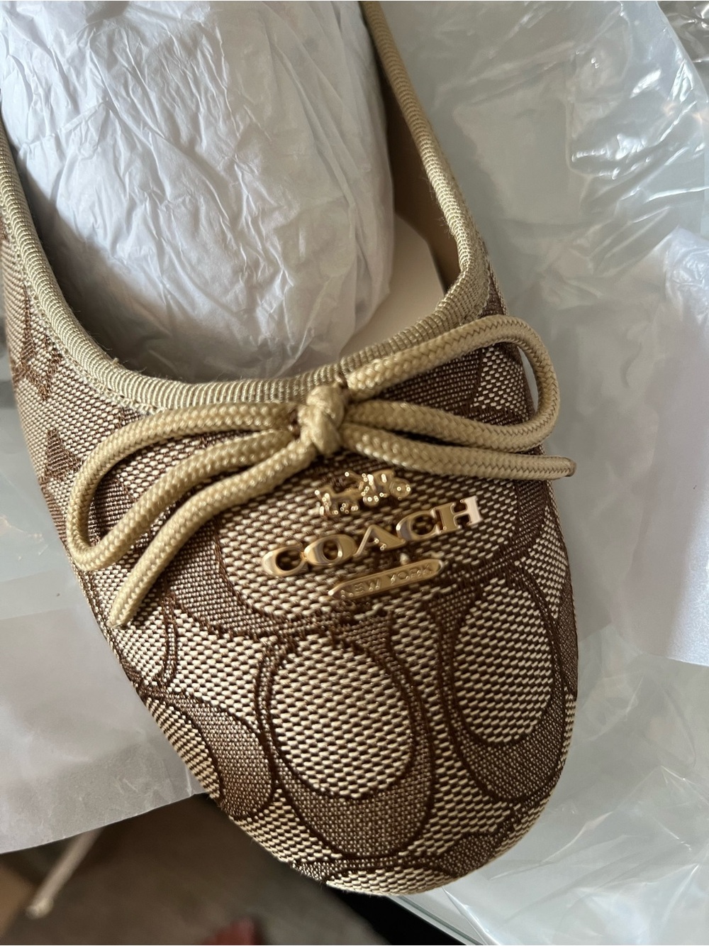 Coach Brown/Tan Signature Bow Alina Ballet Flat Sz 9